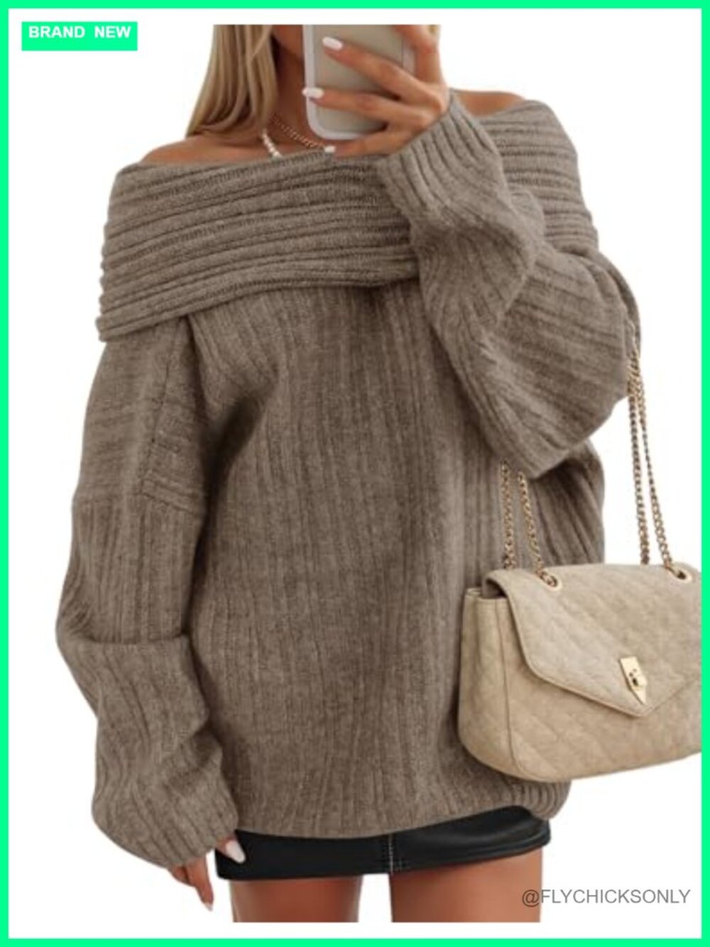 Women's Oversized Off The Shoulder Ribbed Knit Pullover Sweater Long Sleeve
